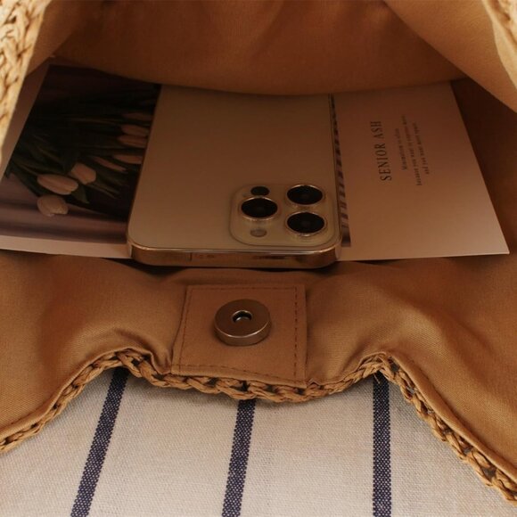 Raffia Knitted Handbag Women Casual Beach Tote Eco-Friendly Summer Travel - Picture 4 of 7